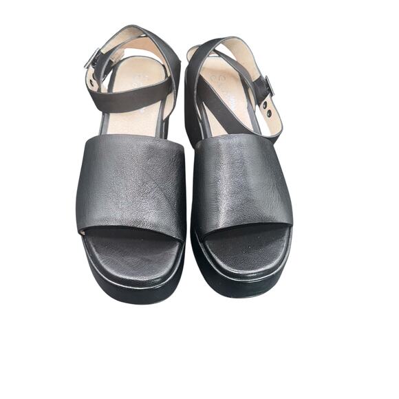 Seychelles Black Leather Platform Block Heel Sandals Ankle Strap 90s Style - Picture 3 of 10